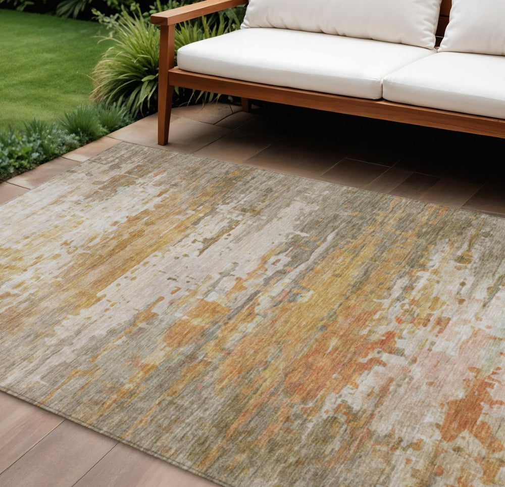 HomeRoots 8' X 10' Stylish Khaki and Beige Abstract Washable Area Rug for Indoor & Outdoor Durability 629806