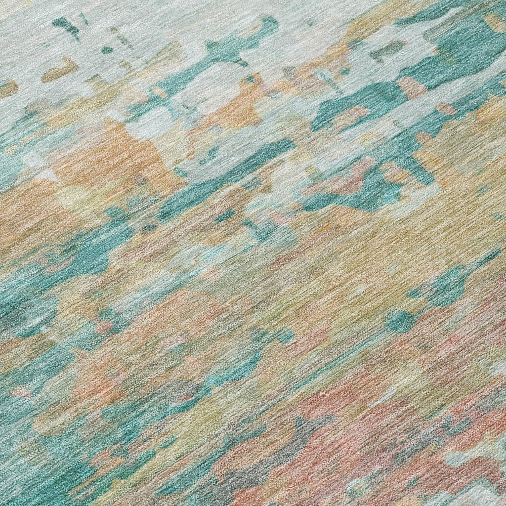 HomeRoots 5' Abstract Teal Blue and Beige Washable Area Rug for Indoor/Outdoor Use – Stylish & Durable Design 629810