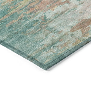 HomeRoots 8' Teal Blue & Beige Round Abstract Rug – Stylish, Washable, Indoor/Outdoor Durable Design for All Spaces 629811
