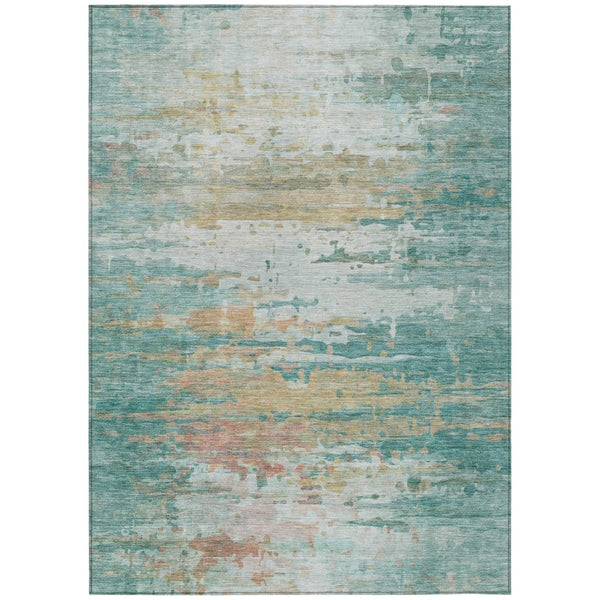 HomeRoots 8' X 10' Teal Blue and Beige Abstract Area Rug - Durable, Washable Indoor/Outdoor Design for Any Space 629812