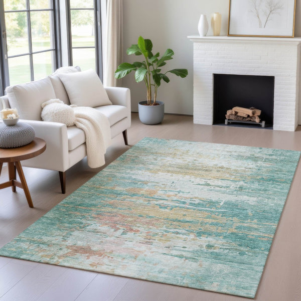 HomeRoots 8' X 10' Teal Blue and Beige Abstract Area Rug - Durable, Washable Indoor/Outdoor Design for Any Space 629812