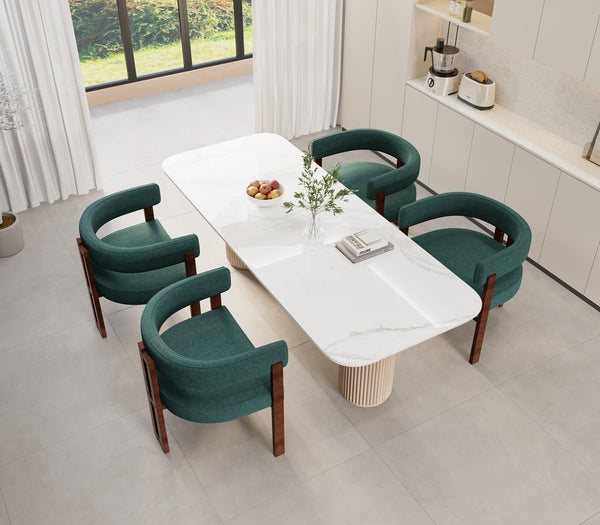 English Elm Modern Chenille Barrel Dining Chair with Metal Base, Plush Foam Seat, Compact Accent Seat for Home Emerald W395P233455