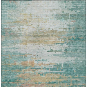 HomeRoots 9' X 12' Teal Blue & Beige Abstract Area Rug – Washable, Stain-Resistant for Indoor & Outdoor Use! 629813