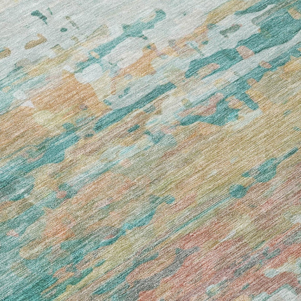 HomeRoots 9' X 12' Teal Blue & Beige Abstract Area Rug – Washable, Stain-Resistant for Indoor & Outdoor Use! 629813
