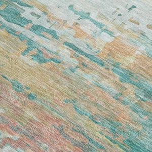 HomeRoots 10' Teal Blue & Beige Abstract Washable Area Rug - Stylish Indoor/Outdoor Design for High Traffic Spaces 629814