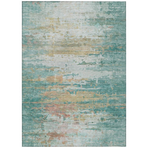 HomeRoots 10' Teal Blue & Beige Abstract Washable Area Rug - Stylish Indoor/Outdoor Design for High Traffic Spaces 629814