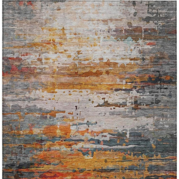 HomeRoots 5' Terra Cotta & Beige Abstract Washable Area Rug - Versatile Indoor/Outdoor Style for High Traffic 629816