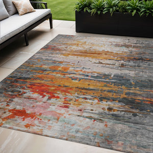 HomeRoots 5' Terra Cotta & Beige Abstract Washable Area Rug - Versatile Indoor/Outdoor Style for High Traffic 629816