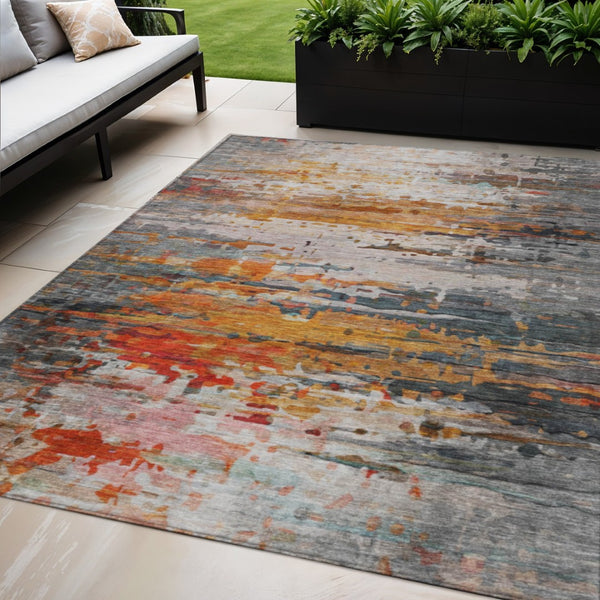 HomeRoots 5' Terra Cotta & Beige Abstract Washable Area Rug - Versatile Indoor/Outdoor Style for High Traffic 629816