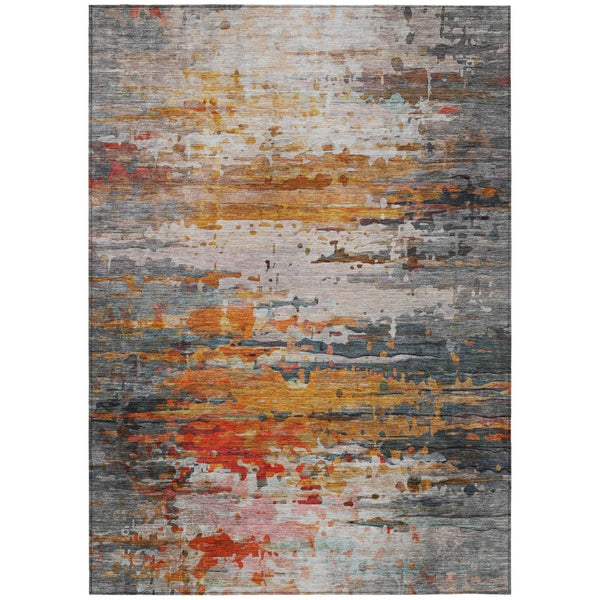 HomeRoots 5' Terra Cotta & Beige Abstract Washable Area Rug - Versatile Indoor/Outdoor Style for High Traffic 629816