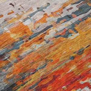 HomeRoots 5' Terra Cotta & Beige Abstract Washable Area Rug - Versatile Indoor/Outdoor Style for High Traffic 629816