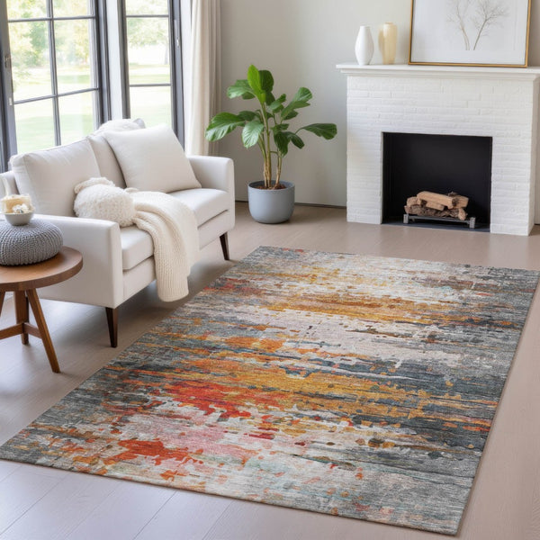 HomeRoots 5' Terra Cotta & Beige Abstract Washable Area Rug - Versatile Indoor/Outdoor Style for High Traffic 629816