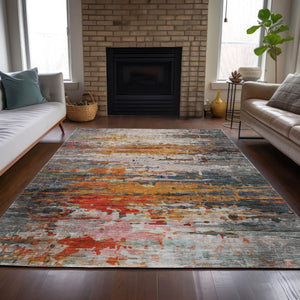 HomeRoots 5' Terra Cotta & Beige Abstract Washable Area Rug - Versatile Indoor/Outdoor Style for High Traffic 629816