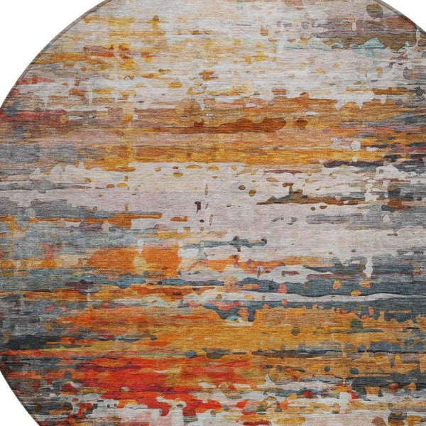 HomeRoots 8' Round Abstract Area Rug in Terra Cotta & Beige – Washable, Durable, Indoor/Outdoor Style! 629817