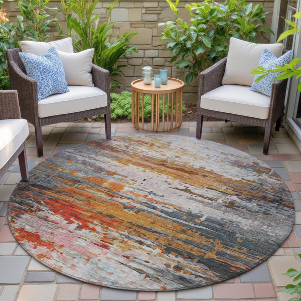 HomeRoots 8' Round Abstract Area Rug in Terra Cotta & Beige – Washable, Durable, Indoor/Outdoor Style! 629817