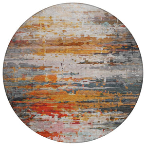 HomeRoots 8' Round Abstract Area Rug in Terra Cotta & Beige – Washable, Durable, Indoor/Outdoor Style! 629817