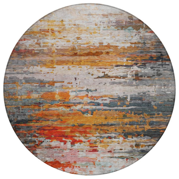 HomeRoots 8' Round Abstract Area Rug in Terra Cotta & Beige – Washable, Durable, Indoor/Outdoor Style! 629817