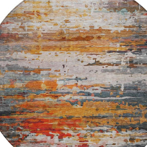 HomeRoots 8' Round Abstract Area Rug in Terra Cotta & Beige – Washable, Durable, Indoor/Outdoor Style! 629817