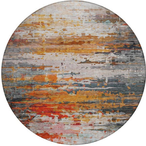 HomeRoots 8' Round Abstract Area Rug in Terra Cotta & Beige – Washable, Durable, Indoor/Outdoor Style! 629817