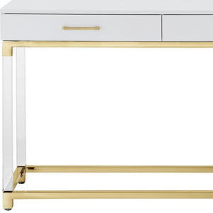 HomeRoots 48" Elegant White and Gold Console Table with Spacious Drawers - Modern Glam Entryway Accent Piece 629821