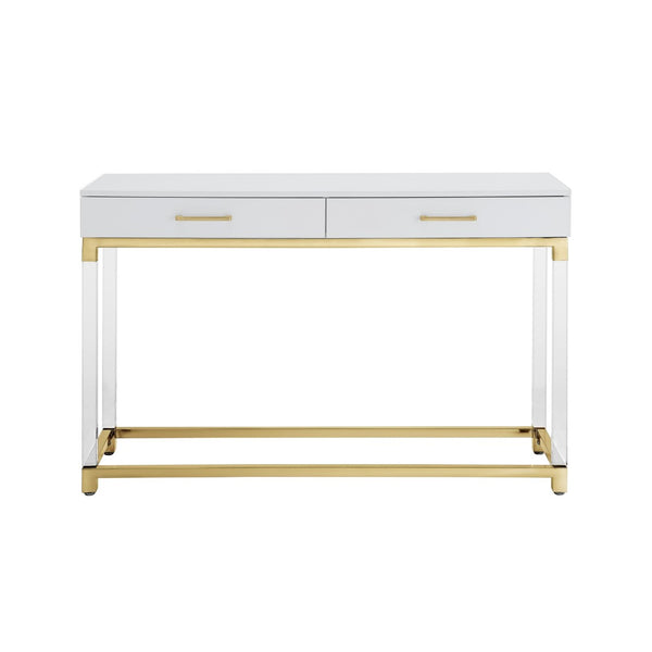 HomeRoots 48" Elegant White and Gold Console Table with Spacious Drawers - Modern Glam Entryway Accent Piece 629821