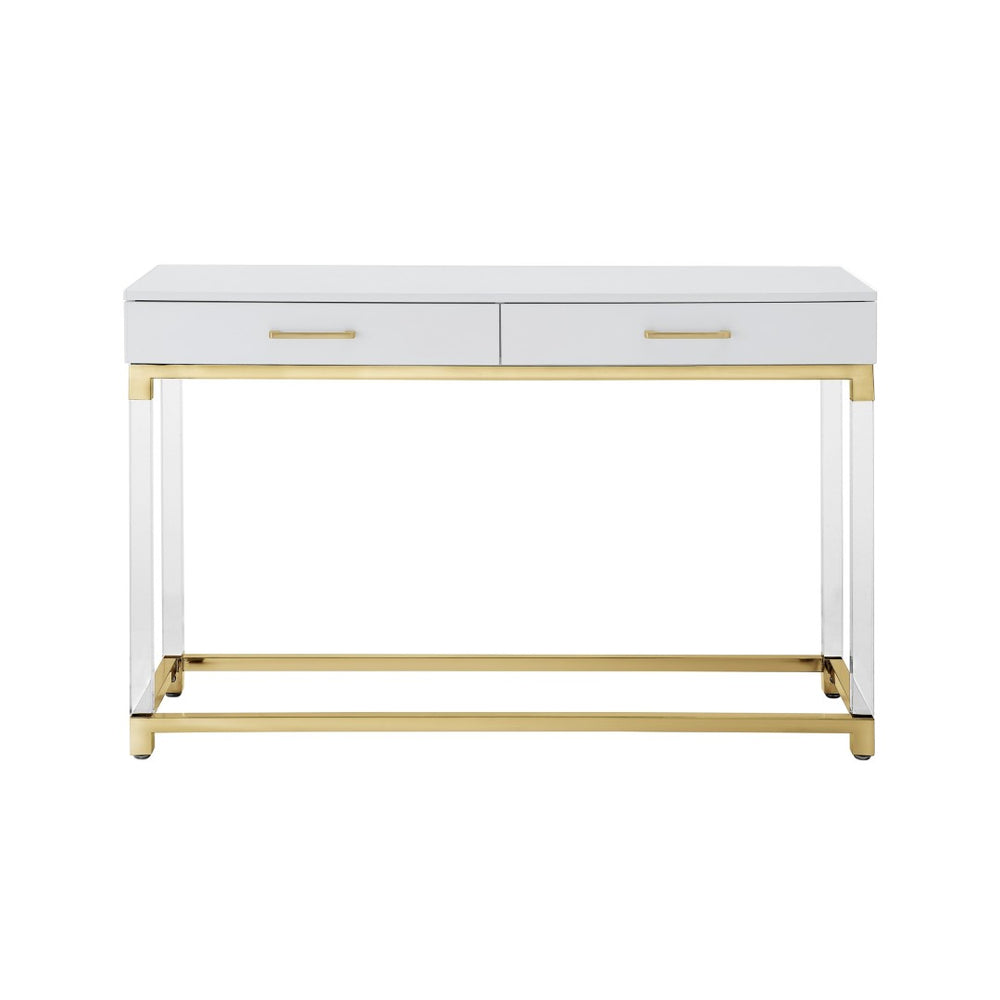 HomeRoots 48" Elegant White and Gold Console Table with Spacious Drawers - Modern Glam Entryway Accent Piece 629821