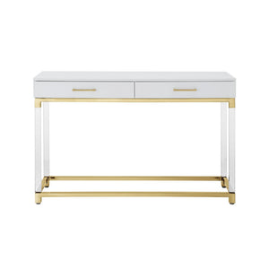 HomeRoots 48" Elegant White and Gold Console Table with Spacious Drawers - Modern Glam Entryway Accent Piece 629821
