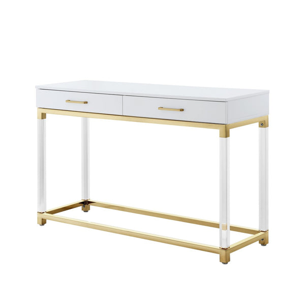 HomeRoots 48" Elegant White and Gold Console Table with Spacious Drawers - Modern Glam Entryway Accent Piece 629821