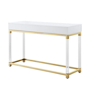 HomeRoots 48" Elegant White and Gold Console Table with Spacious Drawers - Modern Glam Entryway Accent Piece 629821