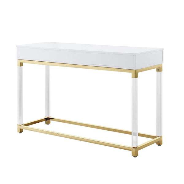 HomeRoots 48" Elegant White and Gold Console Table with Spacious Drawers - Modern Glam Entryway Accent Piece 629821