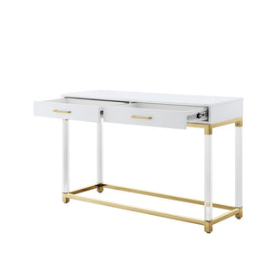 HomeRoots 48" Elegant White and Gold Console Table with Spacious Drawers - Modern Glam Entryway Accent Piece 629821