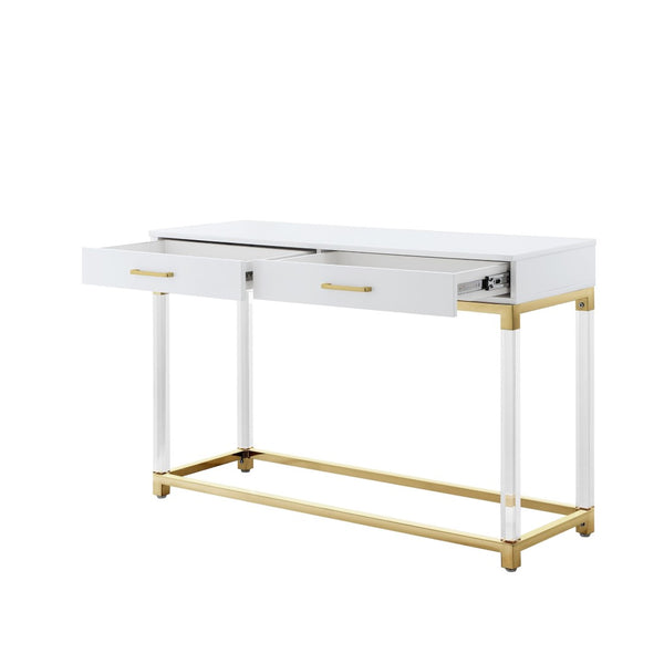 HomeRoots 48" Elegant White and Gold Console Table with Spacious Drawers - Modern Glam Entryway Accent Piece 629821