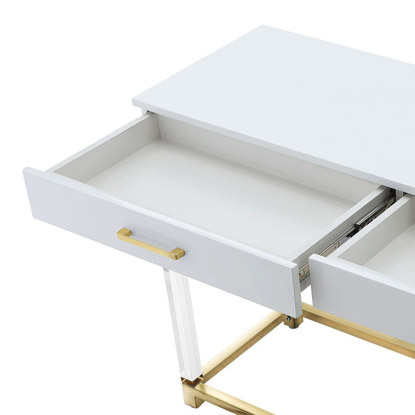 HomeRoots 48" Elegant White and Gold Console Table with Spacious Drawers - Modern Glam Entryway Accent Piece 629821