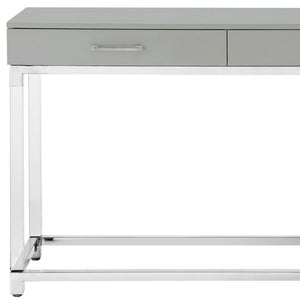 HomeRoots 48" Modern Light Gray Console Table with Silver Stainless Steel Base & 2 Drawers for Stylish Storage 629822