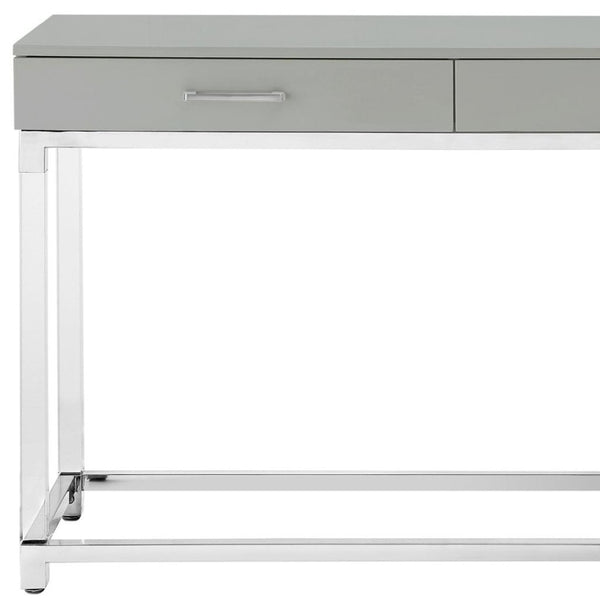HomeRoots 48" Modern Light Gray Console Table with Silver Stainless Steel Base & 2 Drawers for Stylish Storage 629822