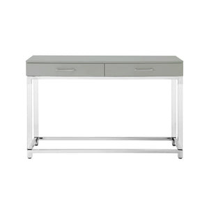 HomeRoots 48" Modern Light Gray Console Table with Silver Stainless Steel Base & 2 Drawers for Stylish Storage 629822