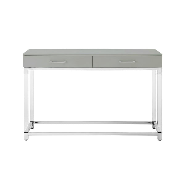 HomeRoots 48" Modern Light Gray Console Table with Silver Stainless Steel Base & 2 Drawers for Stylish Storage 629822