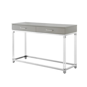 HomeRoots 48" Modern Light Gray Console Table with Silver Stainless Steel Base & 2 Drawers for Stylish Storage 629822