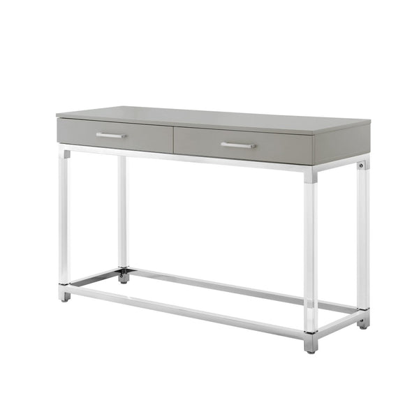 HomeRoots 48" Modern Light Gray Console Table with Silver Stainless Steel Base & 2 Drawers for Stylish Storage 629822