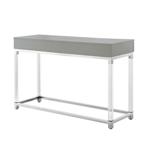 HomeRoots 48" Modern Light Gray Console Table with Silver Stainless Steel Base & 2 Drawers for Stylish Storage 629822