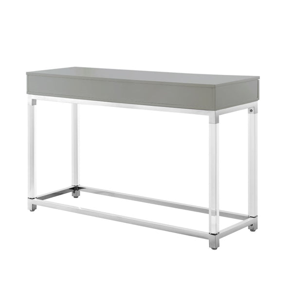 HomeRoots 48" Modern Light Gray Console Table with Silver Stainless Steel Base & 2 Drawers for Stylish Storage 629822
