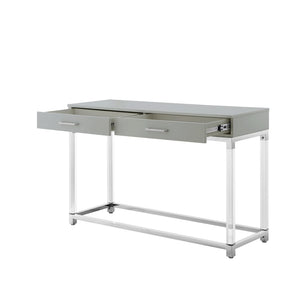 HomeRoots 48" Modern Light Gray Console Table with Silver Stainless Steel Base & 2 Drawers for Stylish Storage 629822