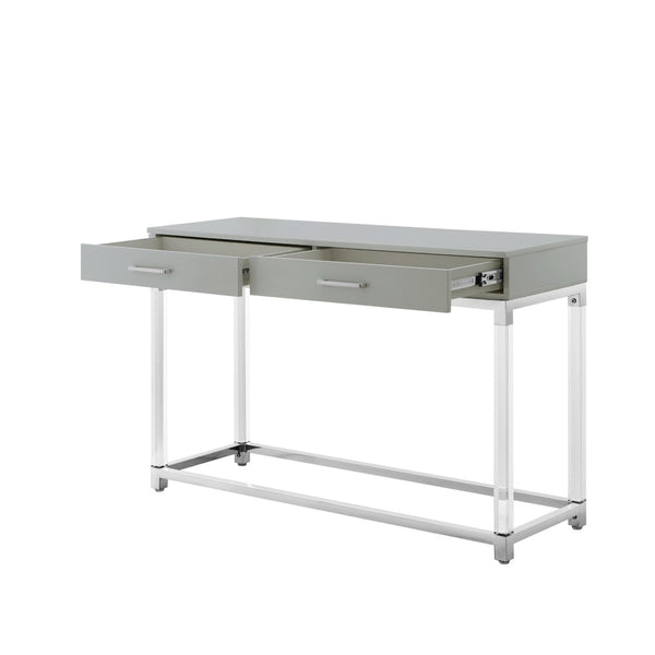 HomeRoots 48" Modern Light Gray Console Table with Silver Stainless Steel Base & 2 Drawers for Stylish Storage 629822