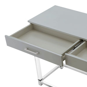 HomeRoots 48" Modern Light Gray Console Table with Silver Stainless Steel Base & 2 Drawers for Stylish Storage 629822