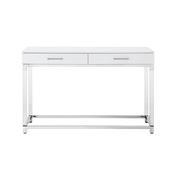 HomeRoots 48" Modern White and Silver Console Table with Two Drawers for Entryway, Living Room, or Office 629824