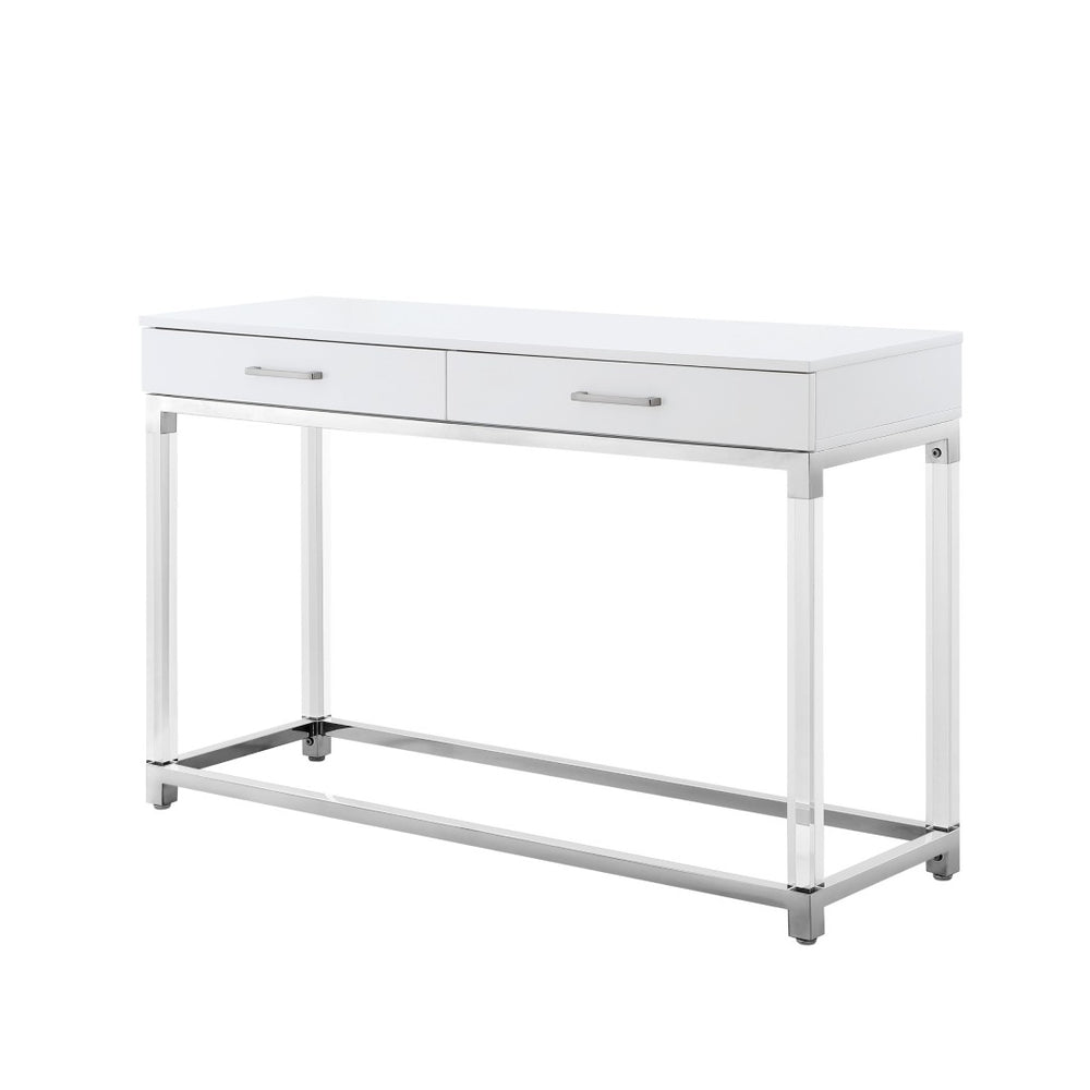 HomeRoots 48" Modern White and Silver Console Table with Two Drawers for Entryway, Living Room, or Office 629824