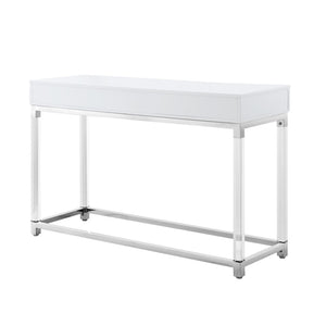HomeRoots 48" Modern White and Silver Console Table with Two Drawers for Entryway, Living Room, or Office 629824