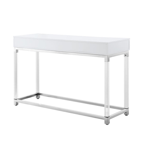 HomeRoots 48" Modern White and Silver Console Table with Two Drawers for Entryway, Living Room, or Office 629824