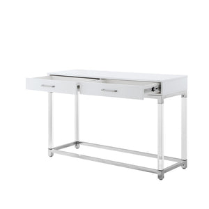 HomeRoots 48" Modern White and Silver Console Table with Two Drawers for Entryway, Living Room, or Office 629824
