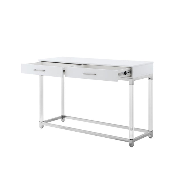 HomeRoots 48" Modern White and Silver Console Table with Two Drawers for Entryway, Living Room, or Office 629824